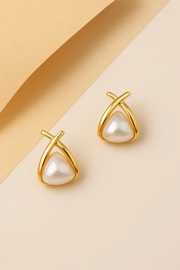 Luna Triangle Pearl Earrings