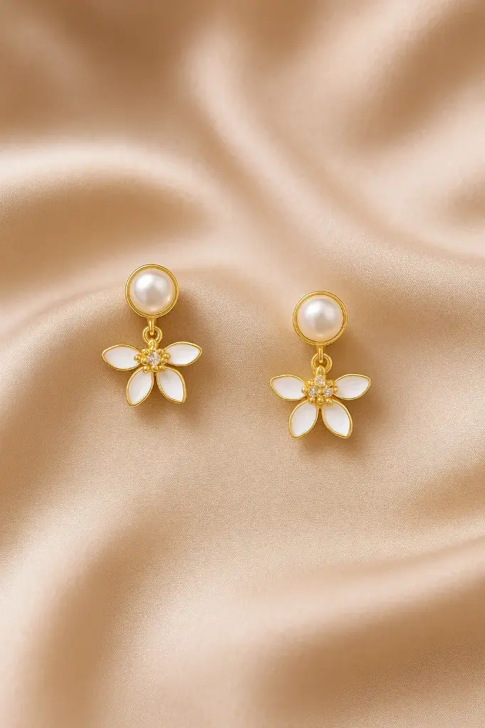 Pearl and White Flower Earrings